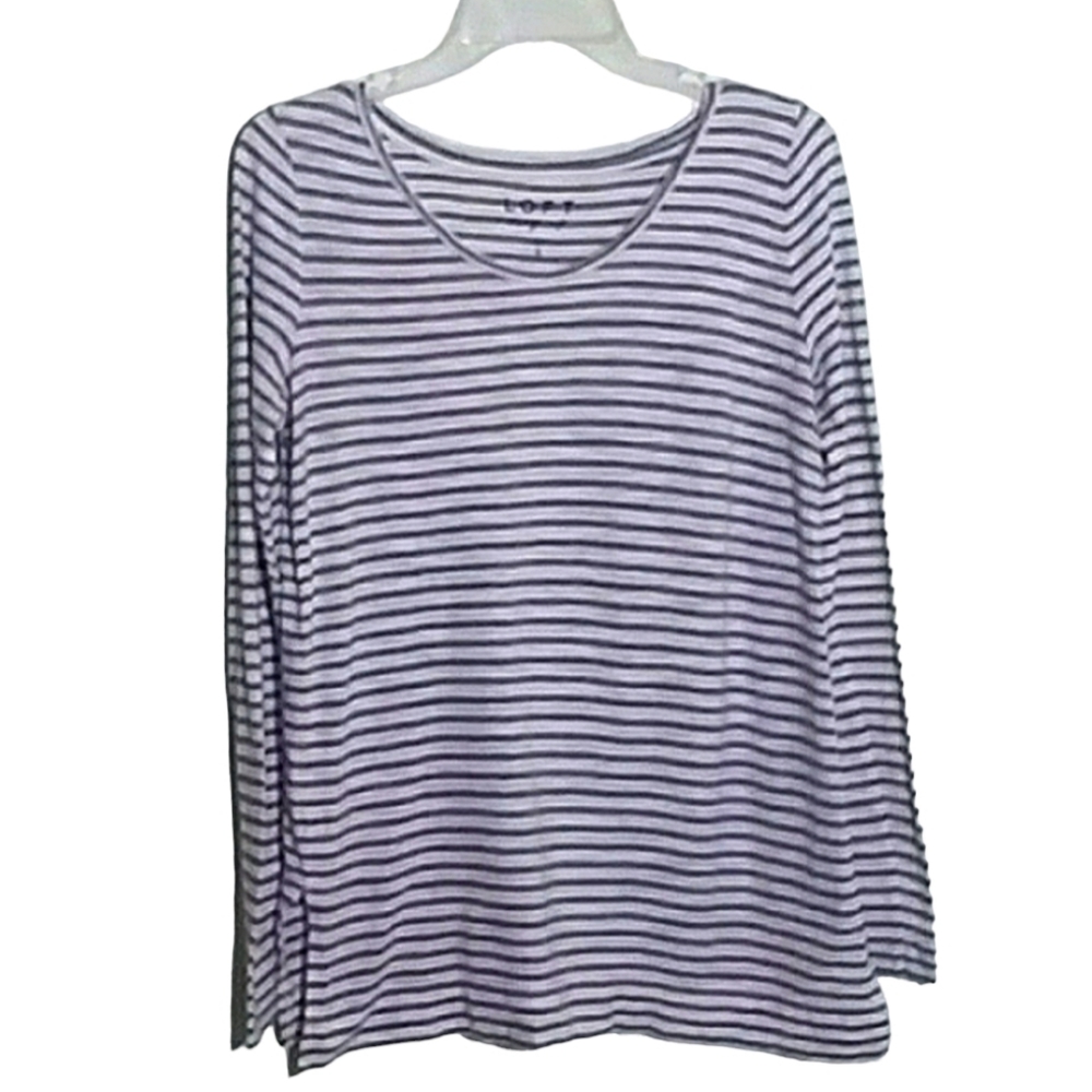 Loft Vintage Soft Long sleeve Gray and white striped scoop neck Tee  sz: S